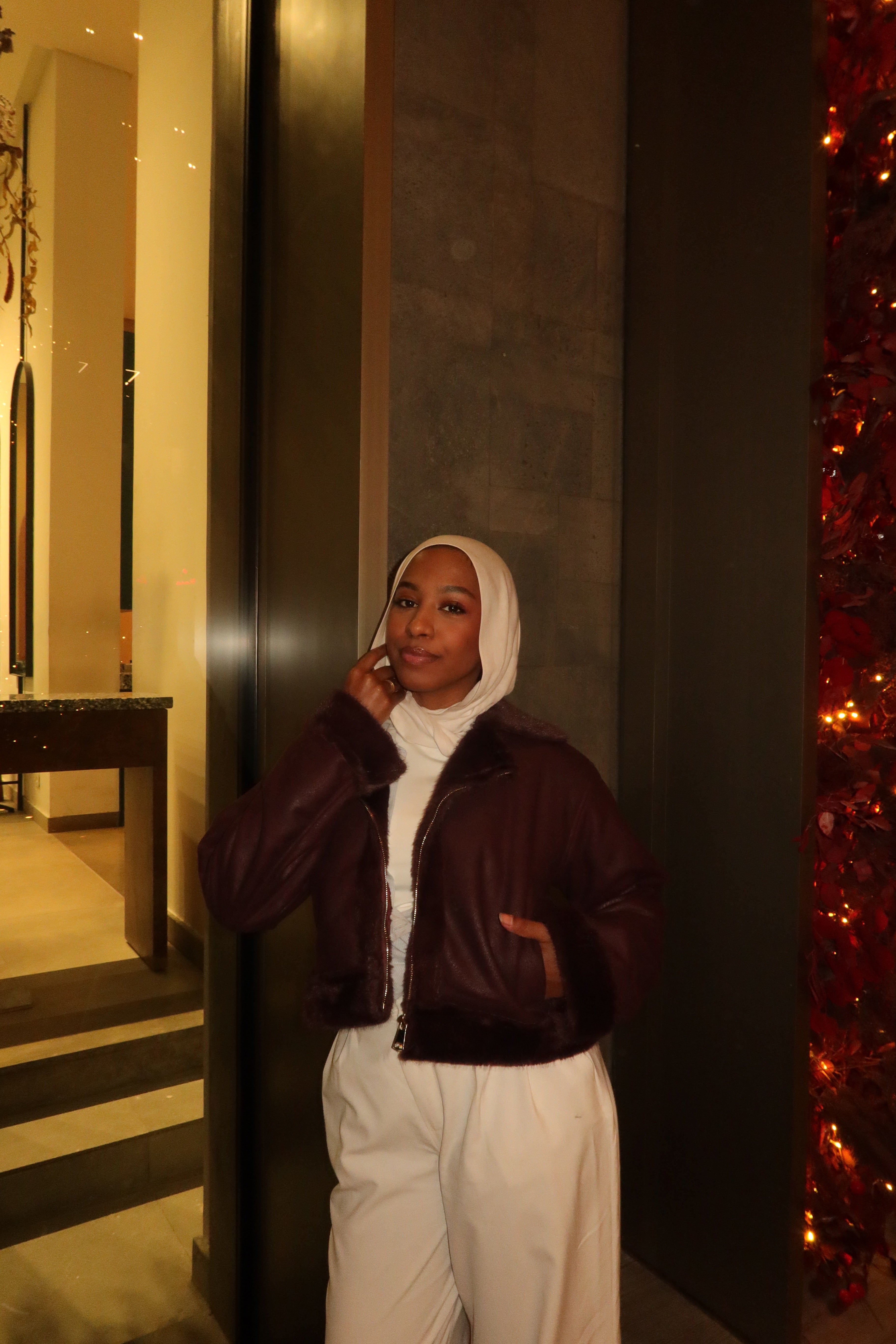 Faux fur leather jacket